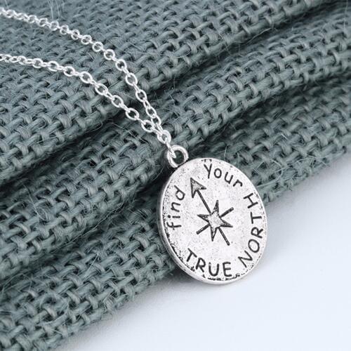 Kinitial Find Your True North Necklace Jewelr collares Antique Charm Compass Necklace Pendant Charm Link Chain Choker Necklace