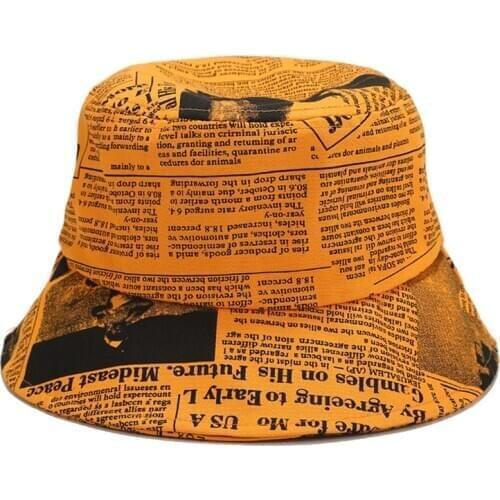 Retro Ins Fashion Bucket Hats Unisex Creative Old Newspaper Pattern Printing Basin Hat Female Street Trend Wide Brim Sun Caps