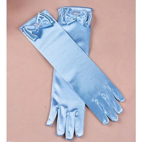 Gloves for Girls Long Princess Gloves Girls Dress Glove Bow Costume aAccessories Satin Gloves Birthday Gift Blue