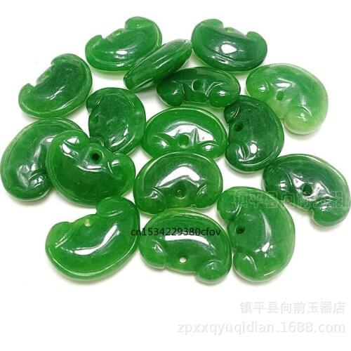 3pc Natural Emerald Green Jade Carved Lucky Ruyi Bead Pendant Chinese Necklace Jewellery Fashion Amulet Gifts Man Women