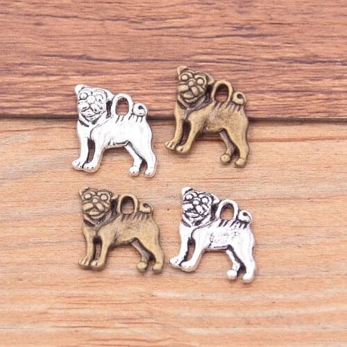 20PCS 2 Color 16X16mm Adorkable Dog Charms Animal Pendants Handmade Decoration Vintage For DIY Jewelry Making Findings