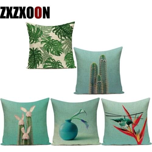 Polyester Palm Leaf Cactus Tropical Green Plant Pillow Covers Decorative Sofa Cushion Cover Home Decoration Accessories