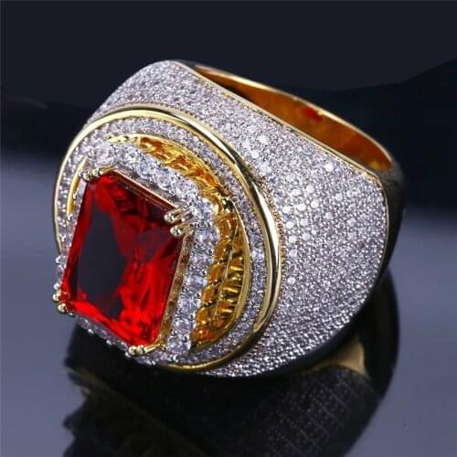 Drop Shipping Classic Large Red Stone Wedding Ring Luxury Fashion Hip Hop Style Women Cubic Zircon Ring Jewelry