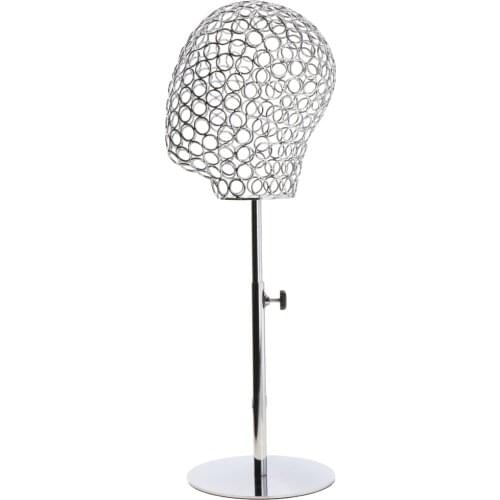 Adjustable Height Metal Mannequin Head Hat Caps Stand Display Rack Hair Wigs Holder Silver