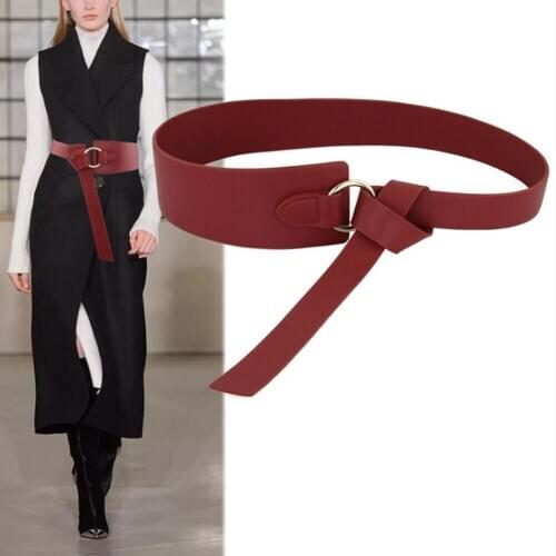 PU Leather Irregular Shape Girdle For Women Wine Red Knotted Decoration Waist Commerbund Belts For Women Dress Blouse T-shirt