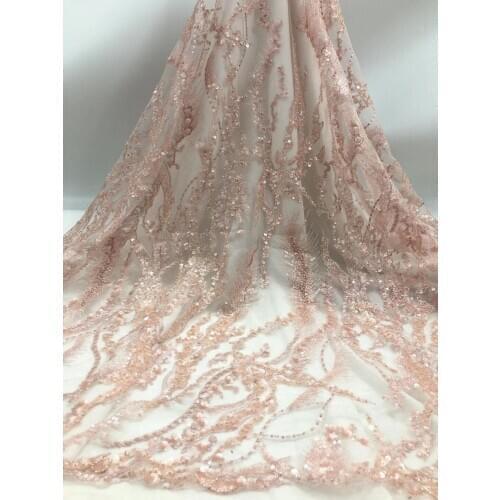 Luxury french lace SYJ-1088812 with beads beautiful embroidered tulle lace fabric for bridal dress