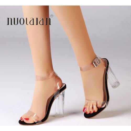 Women Shoes PVC Clear Transparent Strappy Women Sandals Ankle Strap High Heels Sandals Summer Shoes Woman Sandalias Ladies Shoes