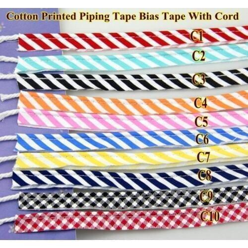 Grid Stripe Cotton Bias Cord Tape Flange Piping Trim Binding Covered Insertion Tap Sewing Textile Tape 12mm,1/2" 20 Meter