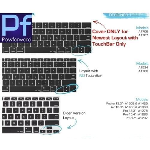 For MacBook Pro with Touch Bar Version 2018/2017 / 2016 Model A1706 A1707 A1989 A1990 13 15 Silicone Keyboard cover Protector