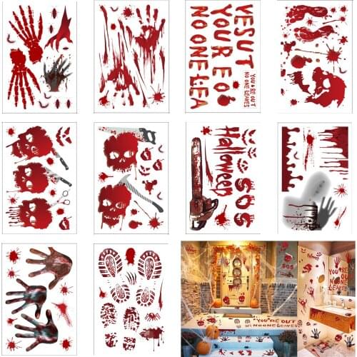 Halloween Party Supplies Window Stickers Skull Skeleton Wall Stickers Haunted House Horror Halloween Decoration For Home 2021