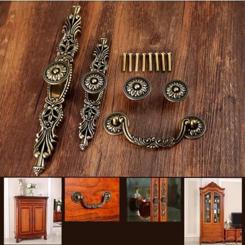 Zinc Alloy Vintage Cabinet Wardrobe Drawer Door Pulls Handles Antique Bronze Cupboard Knobs Kitchen Furniture Knobs and Handles
