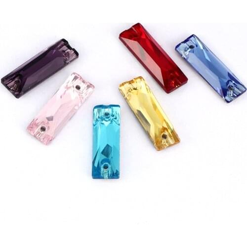 XIAOPU Baguette Sparkly Color Sew on Stones K9 Glass Strass Crystal Rhinestones High Quality Flat Back Buttons Sew on Clothes