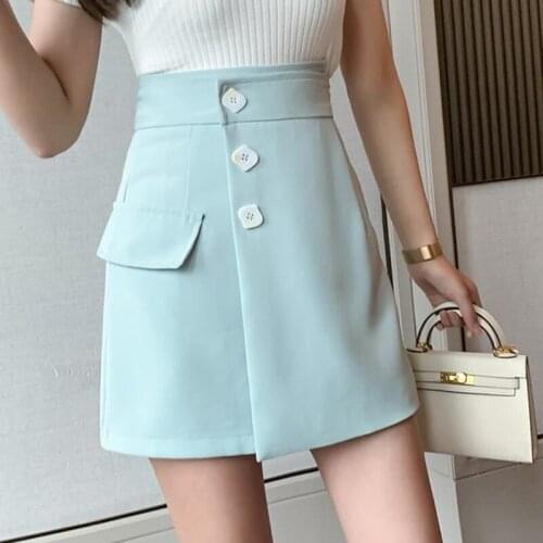 High-Waisted Skirt Solid Patchwork Summer Womens Clothing Skirt Black Mini Skirt Casual Button Asymmetrical Skirts Womens 2021