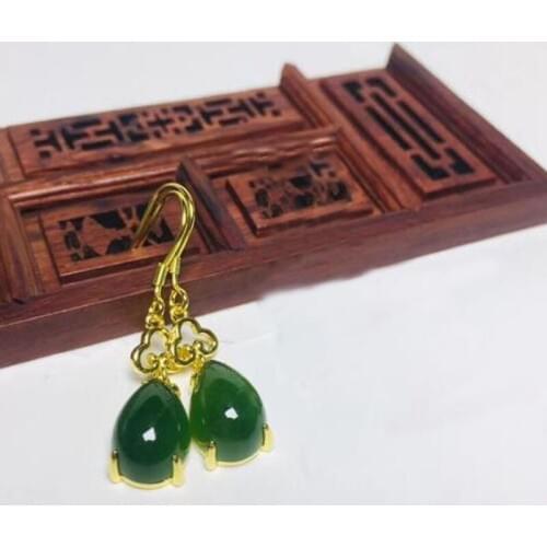 Fine Jewelry S925 Sterling Silver Hetian Jasper Teardrop Gold Color Hook Earring For Fashion Women Christmas Gift