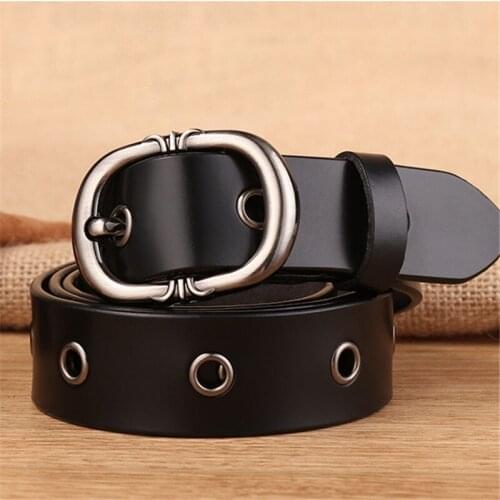 Maikun Womens Genuine Leather Eyelet Belt Punk Style Decoration Ttide Casual Wild Pin Buckle Trousers Waistband