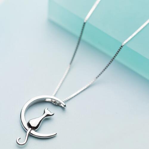 MloveAcc Hot Sale Authentic 925 Sterling Silver Fashion Moon Cat Women Necklaces Luxury Sterling Silver Jewelry