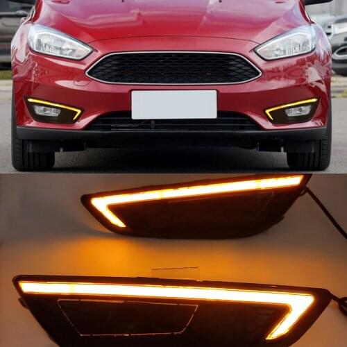 1Pair LED DRL Yellow Turn signal daytime running lights fog lamps cover For Ford Focus 2015 2016 2017 2018
