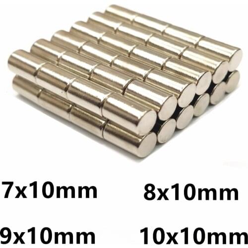 10 20 50PCS/LOT NdFeB Magnet 7*10 8*10 9*10 10*10 N35 Cylinder MAGNET 7x10 8x10 9x10 10x10 Round Neodymium Magnetic Material
