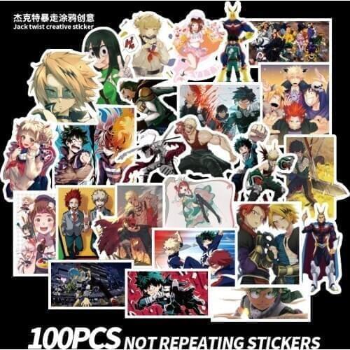 My Hero Academia Stickers Pack Waterproof Laptop Skateboard Stickers Luggage Pad Sticker Toys for Children Classic Toys 100pcs