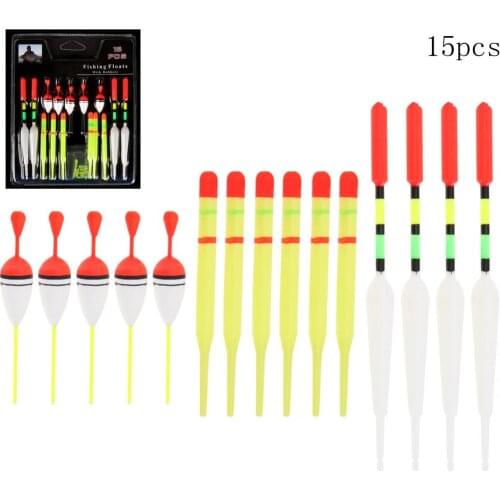 15pcs Vertical Buoy Sea Fishing Floats Assorted Size for Most Type of Angling with Attachment Rubbers Fishing Lures