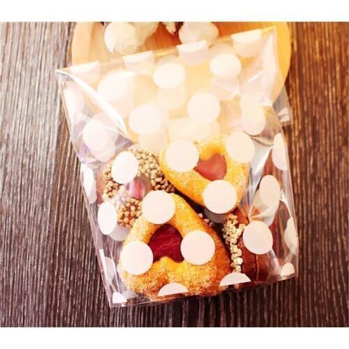 200pcs/lot-13*21cm+3cm White dot flat pocket Gift bag biscuit candy pastry bag DIY baking packing bag