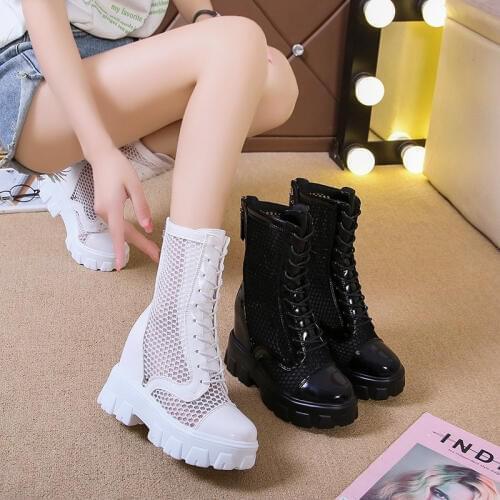 2020 Platform Sandals Bootes Woman Summer Breathable Ankle boots Hollow out Mesh Wedges Womens Spring Internal increase Shoes