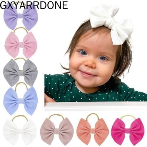 2021 Baby Girls Elastic Bow Headband Striped Hair Bows Knot Nylon Hair Bands Newborn Toddler Kids Headwear Hair Accessories