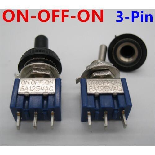 5Pcs ON-OFF-ON 3 Pin MTS-103 3 Position Mini Latching Toggle Switch AC 125V/6A 250V/3A High-quality + 5pcs Waterproof Cover