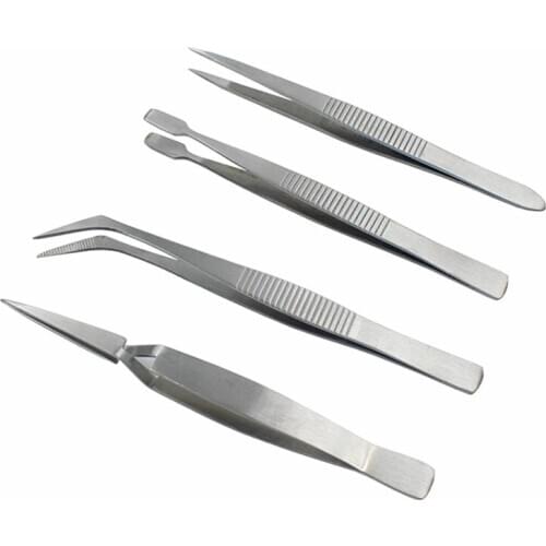 4Pcs/Set Precision Tweezers Stainless Steel Thick Electronics Forceps Eyebrow Tweezers Anti-Skid Makeup Repair Multi Tools