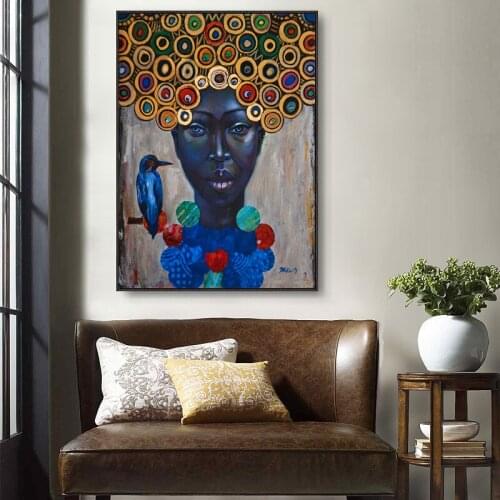 Abstract Africa canvas painting Wall Art Painting Pictures Posters and Prints Black Woman With Bird On Canvas Wall Pictures