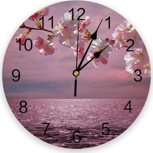 Lake Cherry Blossom Water Surface Pink Dreamy New Wall Clock Fashion Living Room Watch Modern Home Decoration Round Clocks