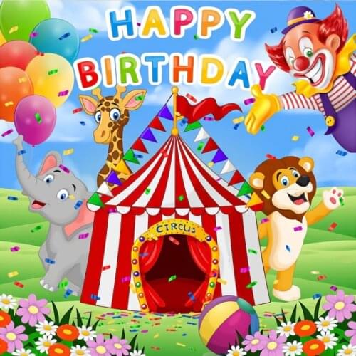 Laeacco Baby Cartoon Circus Cruise Birthday Party Clown Joker Animals Birthday Party Decor Photo Background Photography Backdrop