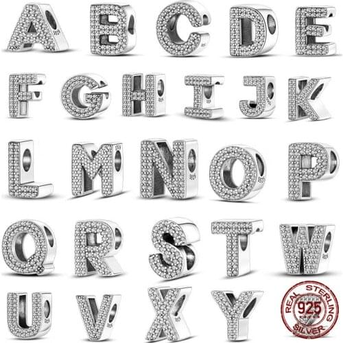 Qikaola 100% Real 925 Sterling Silver Letter Alphabet A-Z Charm Name Bead Fit Original Bracelet Pendant Jewelry CMC030