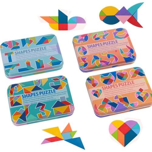 Heart Shape Tangram Wooden 3D Jigsaw Puzzle Learning Toys for Children Baby Educational Toy Kids Interactive Game