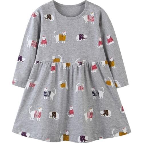 Funnygame New Arrival Long Sleeve Animals Ducks Print Cotton Girls Dresses for Autumn Spring Childrens Clothing Pockets Dress