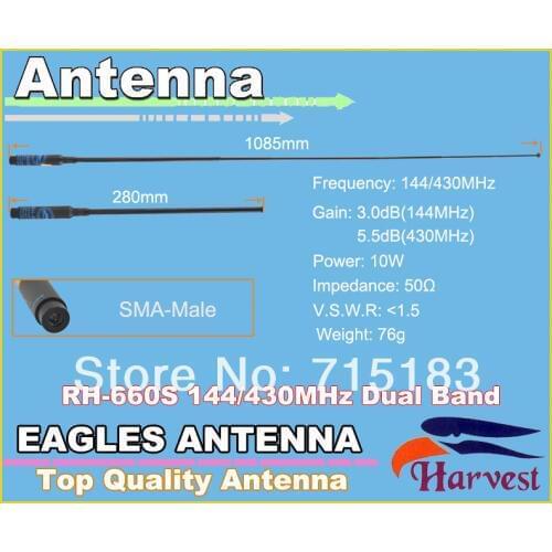SMA-M Connector Harvest RH-660S High Gain Dual Band 144/430MHz Telescopic Antenna for YAESU VX-1R VX-2R VX-3R VX-5R VX-6R radio