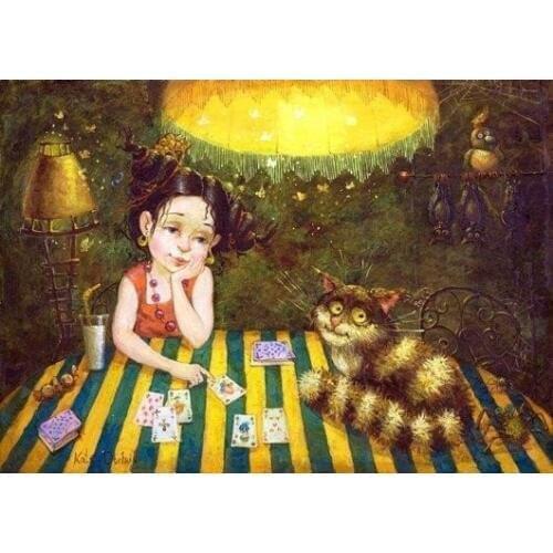 Girl child and cute cat painting Embroidery Needlework 14CT Counted Unprinted DIY Cross Stitch Kits Handmade Art Wall Decor