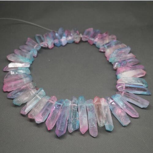 KINDGEMS) Raw Blue Gradient Ramp Healing Crystal Quartz Beads Top Drilled Point Pendant, Rock Quartz Crystal Women Fine Jewelry