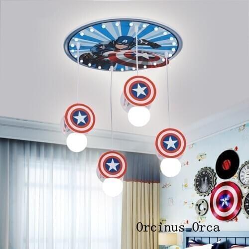 Creative Marvel American captain ceiling lamp boy bedroom childrens room lamp cartoon color superhero decoration Chandelier
