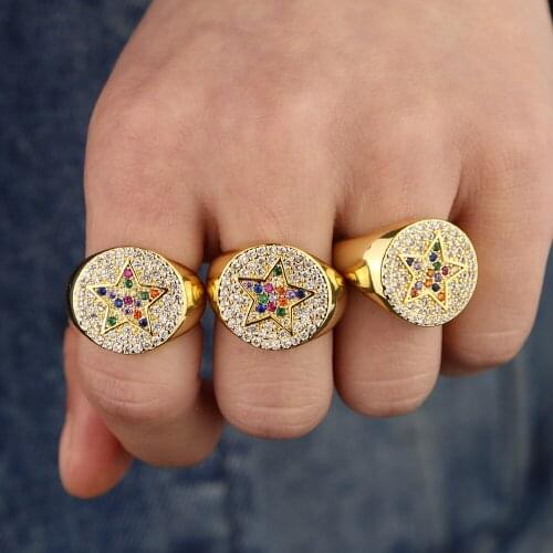 Round shape gold filled fashion trendy round rings micro pave colorful cz star engagement open band women ring jewelry gift