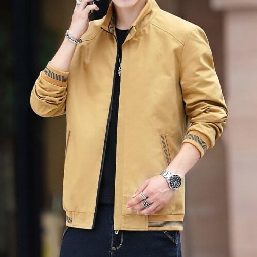 Cotton middle-aged men Jacket spring autumn stand collar thin man Outerwear solid color Long Sleeve pocket Coats zipper