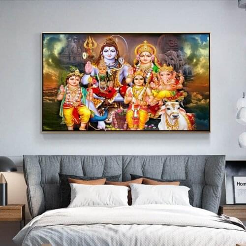 Wall Art Lord Shiva with Colorful Background God Shiv Pariwar Poster Design Picture Poster for Living Room Cuadros