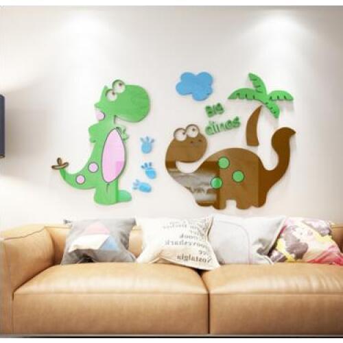 Best Birthday Christmas Gift Cute Dinosaur Design Colorful Acrylic Wall Stickers for Kids Room Kindergarten Decoration