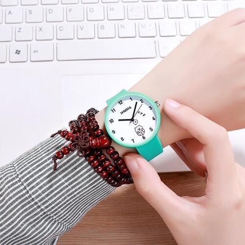 Cute children cartoon bear girl heart candy color middle school students quartz watch gift table