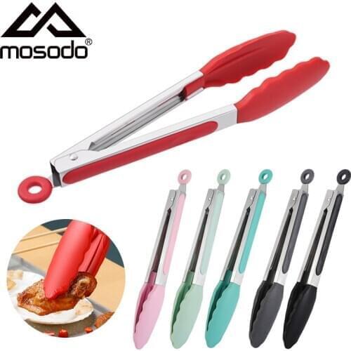 Mosodo 10 inch Food Tongs Silicone Cookware Kitchen Tongs Non-slip Cooking Clip Clamp Grill BBQ Baking Tools Utensil Accessories