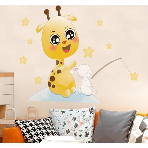 Cartoon Giraffe Wall Sticker for Kids Room Nursery Decoration Aesthetic Cute Wallpaper Art Wall Decals Self-adhesive