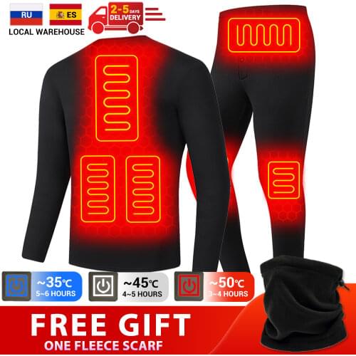Winter Heated Underwear USB Battery Powered Fleece Thermal Heating Motorcycle Jacket Moto Long Johns Pants Electric Suit Men