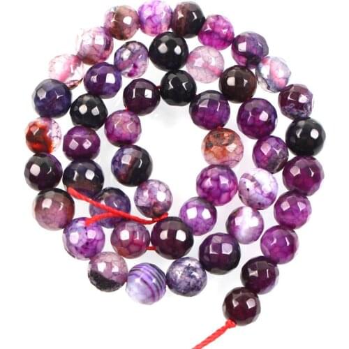 Natural Stone Tangent Purple Vein Stripe Agates Charm Round Loose Beads For Jewelry Making Needlework Bracelet DIY Strand 4-12MM