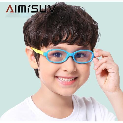 AIMISUV Oval Blue Light Glasses Kids TR90 Flexible Frame Unisex Pink Computer Gaming Prescription Clear Glasses Child UV400
