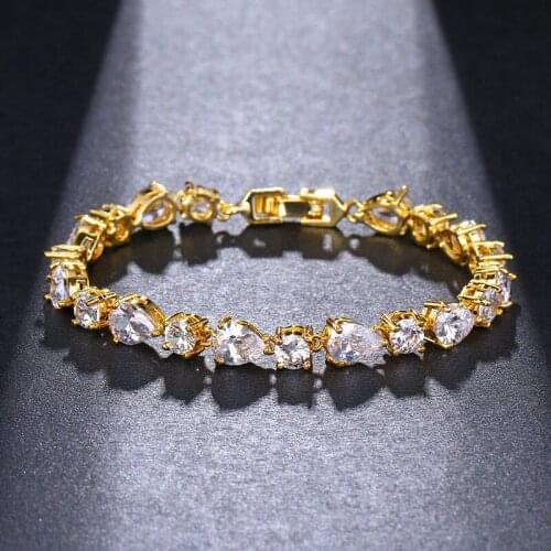 ORZTOON Vintage Irregular Oval Zircon Brass Chain Bracelets For Women Luxury Gold Color Female Bracelet Trendy Wedding Jewelry